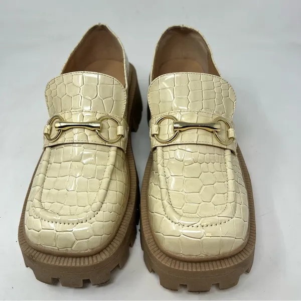 Urban Outfitters Boca Croc Lug Platform Loafers Cream Womens 9 Gold Bit Y2K - Image 2
