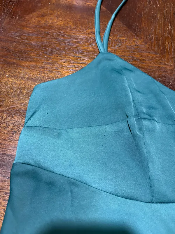 A New Day Emerald Green Slip Midi Satin Slip Dress with Front Slit - Image 10