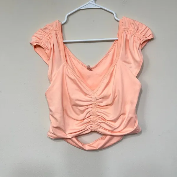 Free People Movement Orange V Neck Breathe Deeper Top XL Women - Image 2