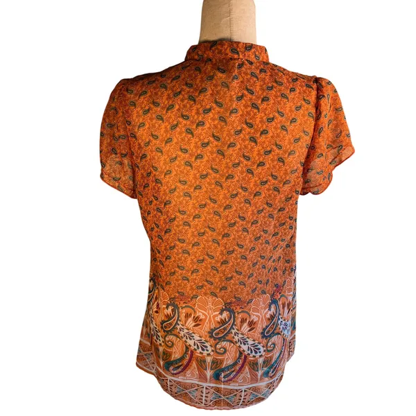 Six Degrees Orange Boho Blouse Womens Size L Size L - Image 2