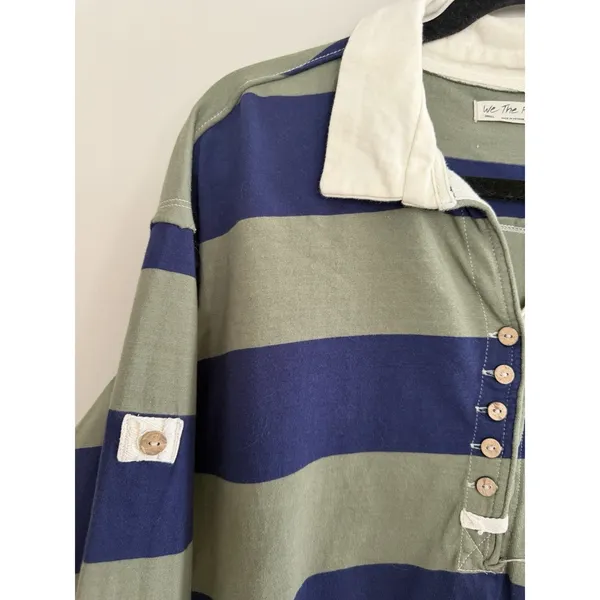 Free People We The Free Peyton Rugby Tee Blue/Green Stripe Women's Size Small‎ - Image 7