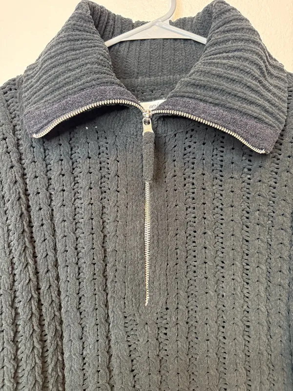 Aerie Black Cable Car Quarter Zip Chunky Cable Knit Sweater Size S Academia - Image 4