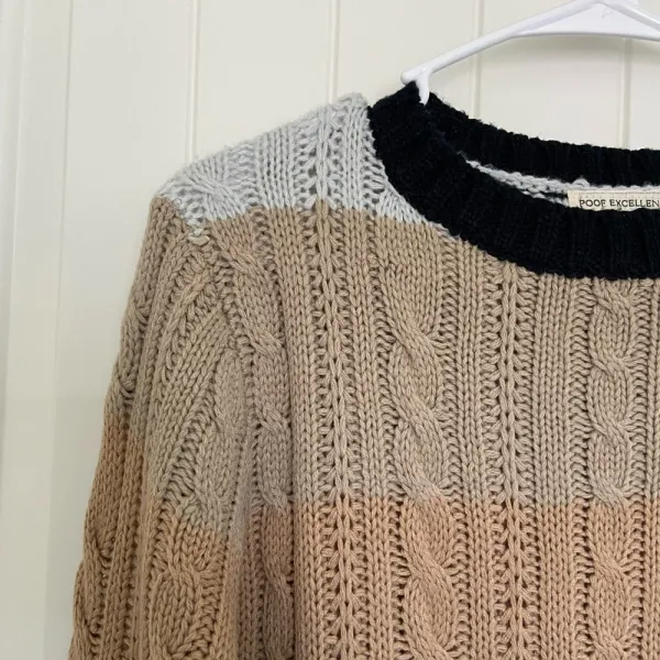 EUC | Poof Excellence women’s neutral colored striped acrylic sweater‎ — medium - Image 2