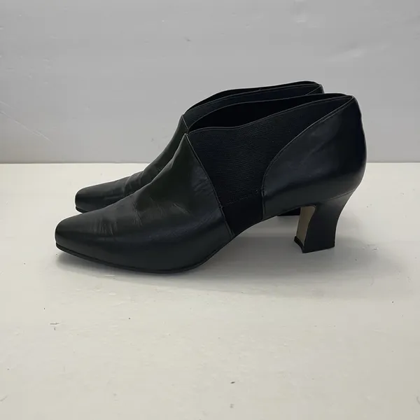 Nine West Shaw Black Leather‎ Heel Ankle Bootie Shoes Square Toe Womens 7.5 - Image 4