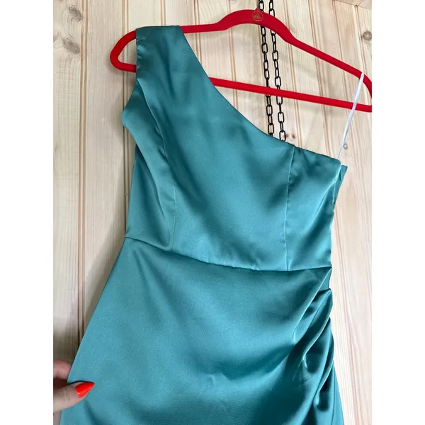 NWT Lulus Love Me Tonight Sage Green Satin One-Shoulder Mini Dress Party Sz XS - Image 4