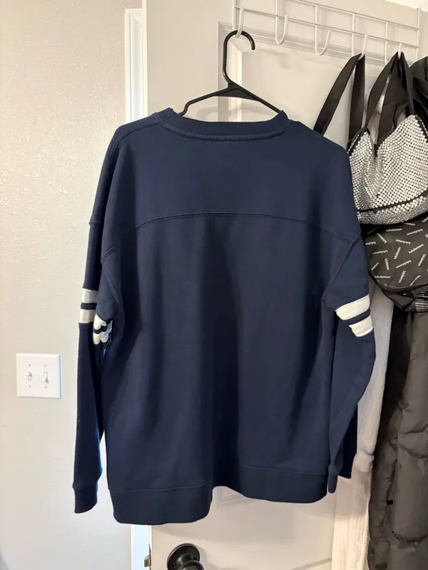 Danskin Navy Sweatshirt with White Sleeve Stripes - Image 4