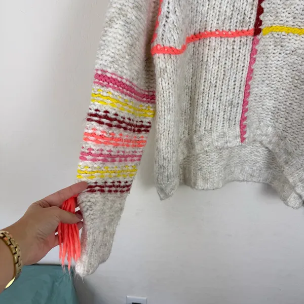 BDG Urban Outfitters Anissa Cream Knit Multicolored Fringe Mockneck Sweater - Image 8