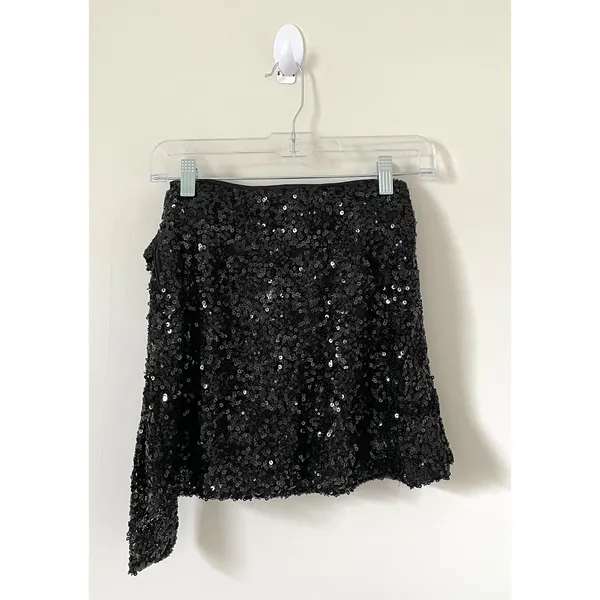Lulu's Sequin Shiny Tie Wrap Mini Skirt Black Size XS NEW - Image 6