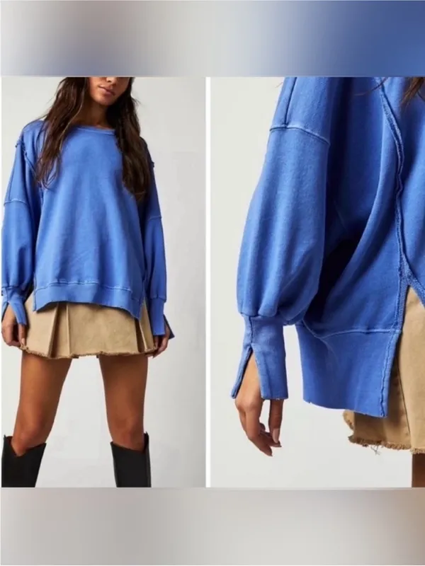 NWOT Free People We the Free Camden Sweatshirt - Blue Iris Periwinkle - Small - Image 3