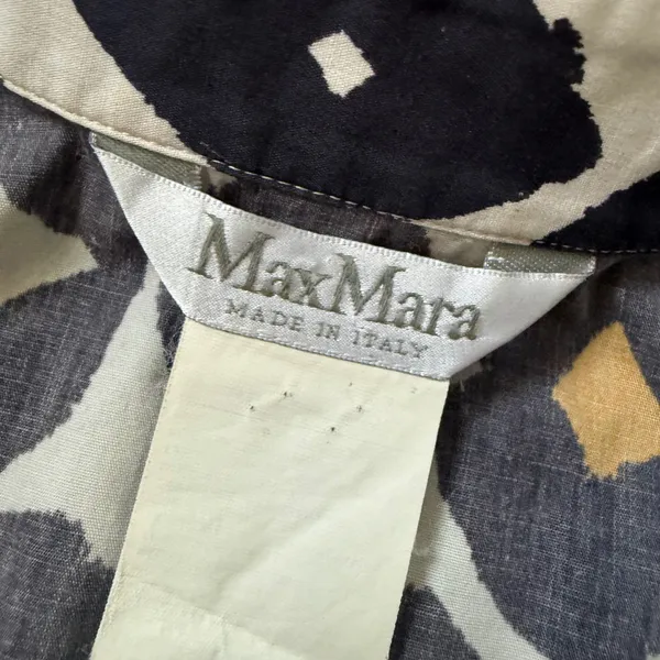 Max Mara Cotton Geometric Print Shirt Dress Navy White Mustard Made in Italy 8 - Image 3