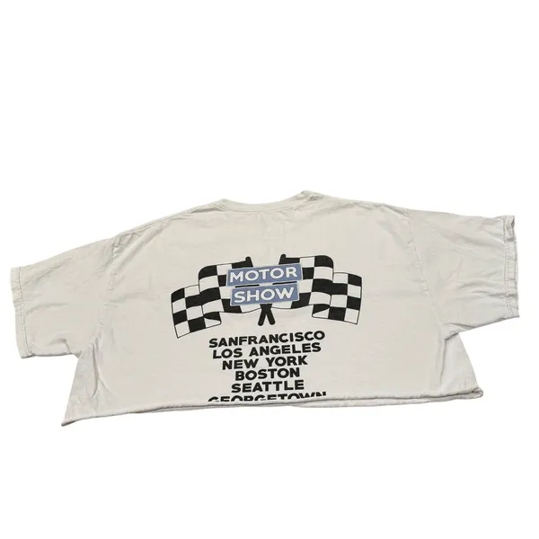 J Galt Cropped T Shirt Graphic Motor Show Car Print‎ Women One Size White - Image 5