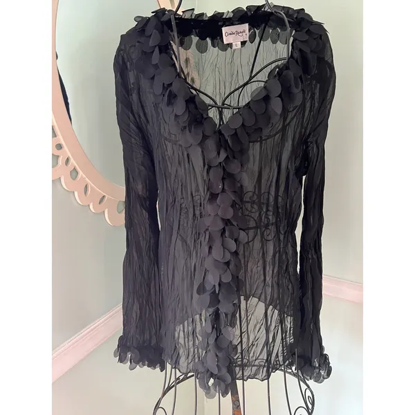 Punk Rave L Goth Rock Coquette Black L/S Shirt Tops‎ Steampunk Sheer Y2k Collar - Image 2