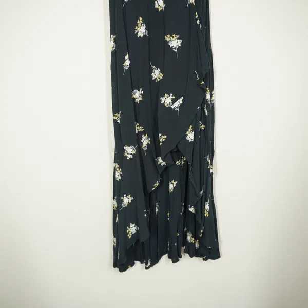 Abercrombie & Fitch Black Floral Wrap Midi Dress High Low Ruffle Hem Small - Image 3