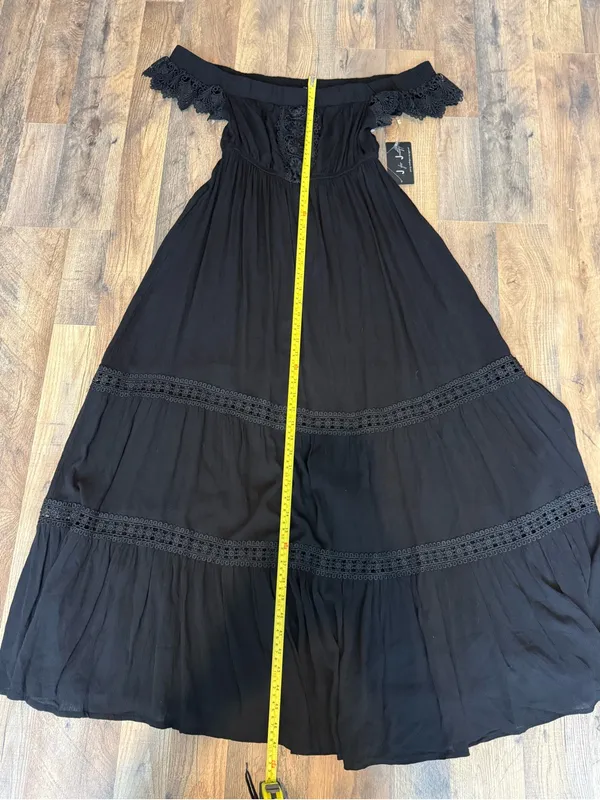 J for Justify Black One-Shoulder Maxi Dress with Crochet Trim Size M - Image 10