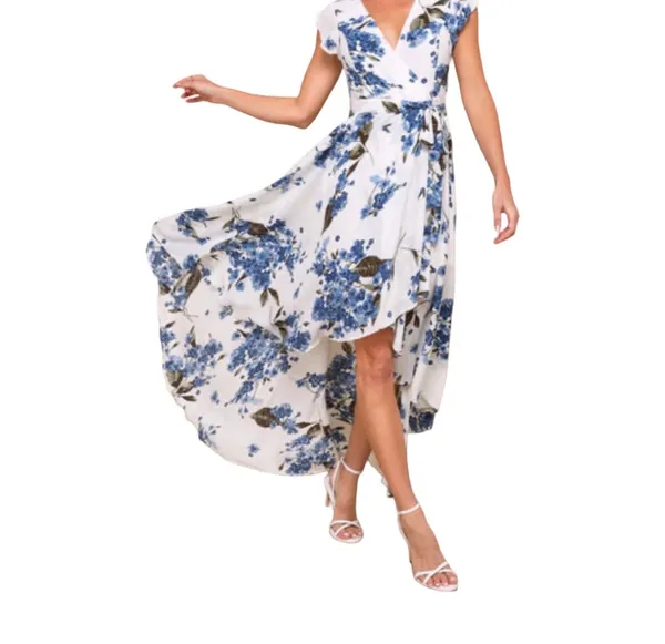 Lulus French Countryside White Floral Print High-low Dress White & Bl - Image 6
