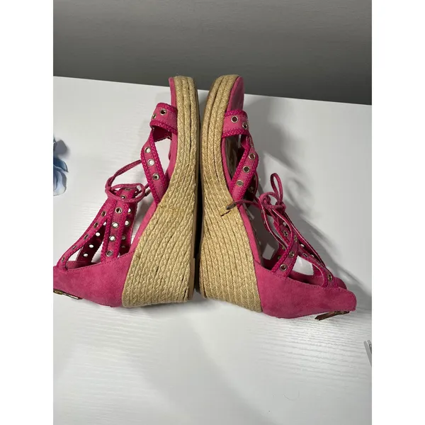 Sam Edelman Elsie Daphne Hot Pink Espadrille Wedge Sandals‎ Grommet Lace Up 5 - Image 4