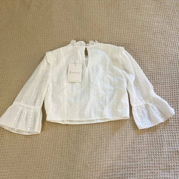 Mock ruffle neck eyelet embroidery crop top - Image 5