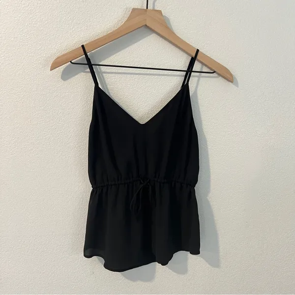 Aritzia Babaton Warren Camisole Black Chiffon Cinched‎ Tie Waist Size XXS - Image 3