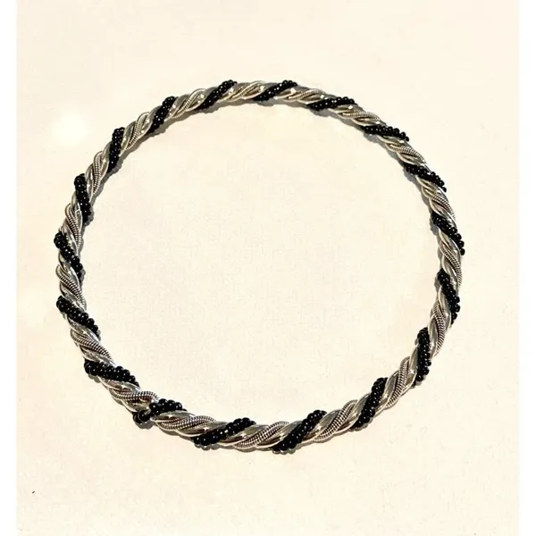 Faceted clear bead necklace, Silver & Black‎ bangle bracelet and dangle earrings - Image 5