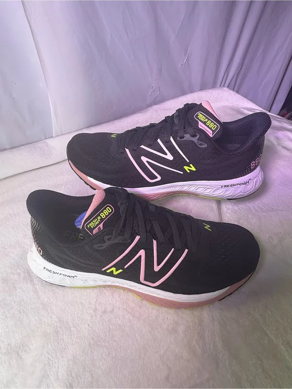 New Balance Women's Sneaker in Black with Pink & Neon Green Accents - Image 3