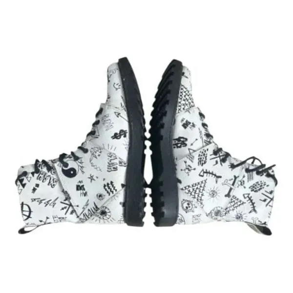 Volcom Women Gothic Go Figure Combat Boots Size 6 White Black Bones Skull - Image 6