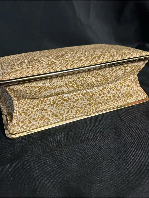 Gold Snakeskin Embossed Women’s Clutch Bag - Image 8