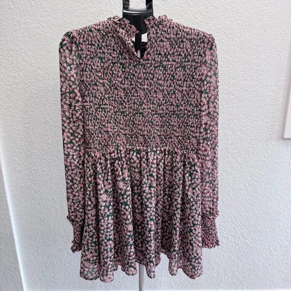 Lulus Floral Forever Green and Pink Floral Print Smocked Skater Dress Ruffles XL - Image 3