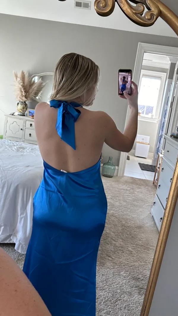 Blue Satin Gown Size L - Image 3