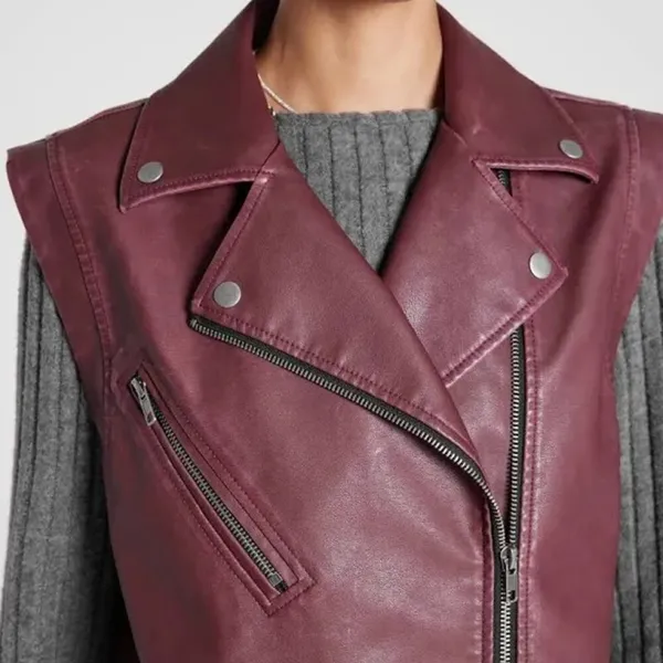 $42 New Wild Fable Faux Leather Moto Vest - Berry - Small - Image 5