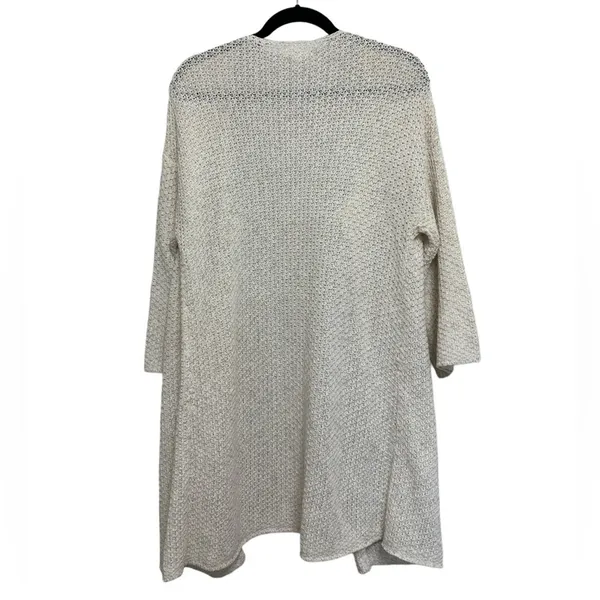 Garnet Hill 100% Cotton Lightweight Long Open Front Cardigan in White - Size M - Image 2