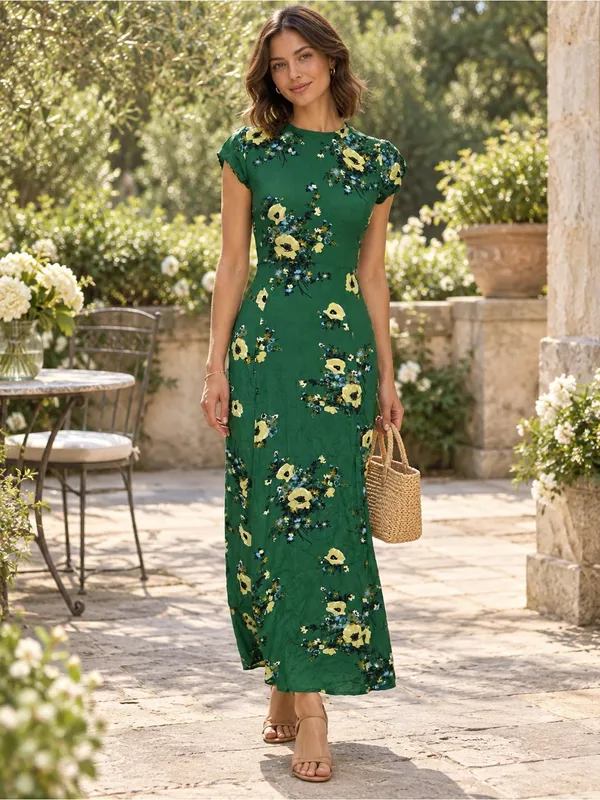 Urban Outfitters Lindsey Floral Open Back Midi Dress Green Small - Image 9