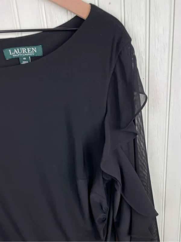 Lauren Ralph Lauren Georgette Ruffle Long-Sleeve Sheath Cocktail Dress Size 16 - Image 7