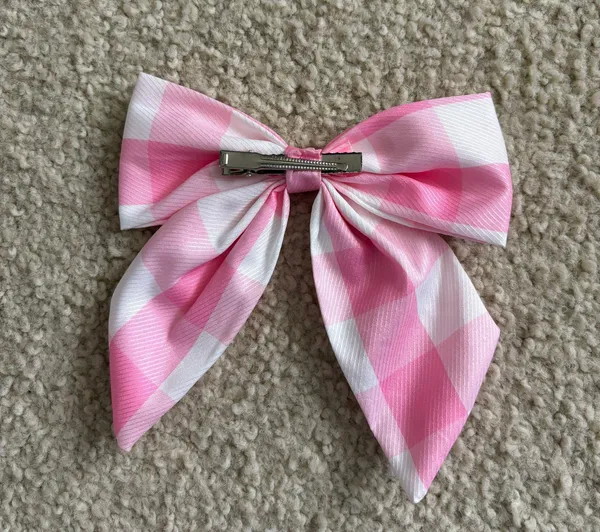 Amazon Pink and white gingham bow hair clip - Image 2