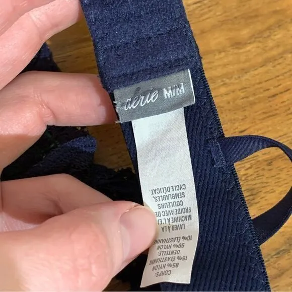 Aerie Womens Green Leopard Navy Lace Triangle‎ Bralette Striped Band Medium - Image 3