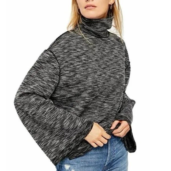 WE THE FREE PEOPLE Women's L SUNNY DAYS Mock Neck Thermal Long Sleeve Top Black - Image 15