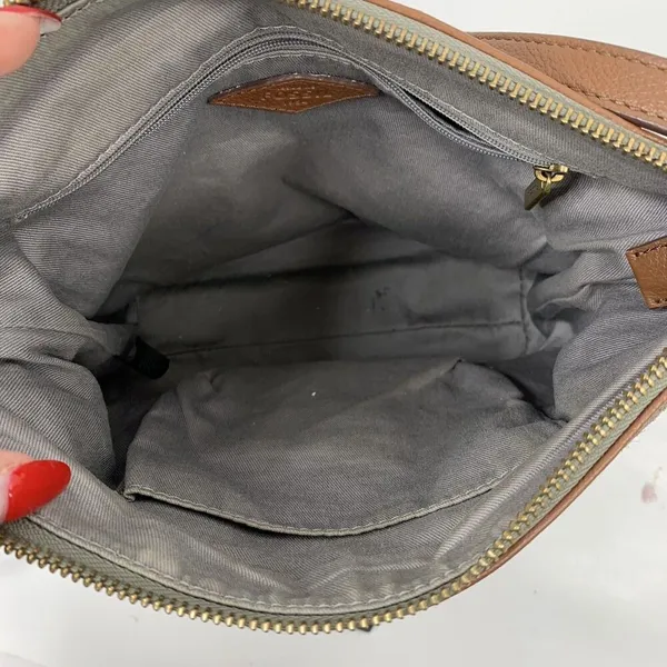 Fossil Leather Crossbody Bag Brown Purse Zippered Pockets Adjustable‎ Travel Bag - Image 8