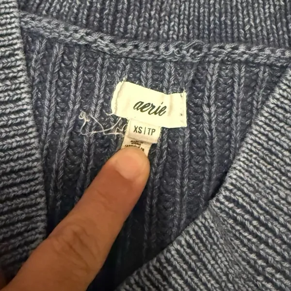 Aerie Women’s Chunky Knit Pullover Sweater Blue Boho V Neck Cozy - Image 2