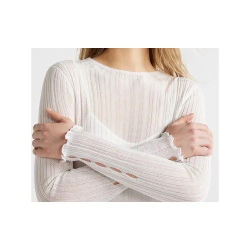 Scoop Womens Sweater Size M Bright White Sheer Pullover Long Sleeve Lightweight - Image 4