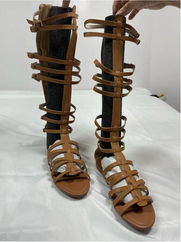Womans New Bf Betani Pocahontas Knee High Gladiator Sandals 8.5 Camel Strappy - Image 3