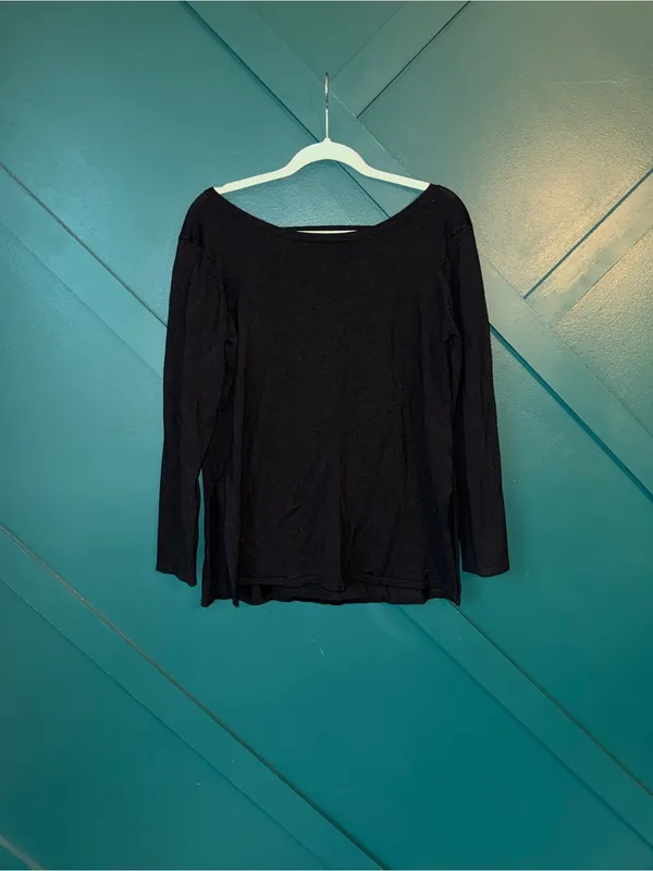 Fabletics Emerson Sweater Black Long-Sleeve Open-Back Tee - Image 3