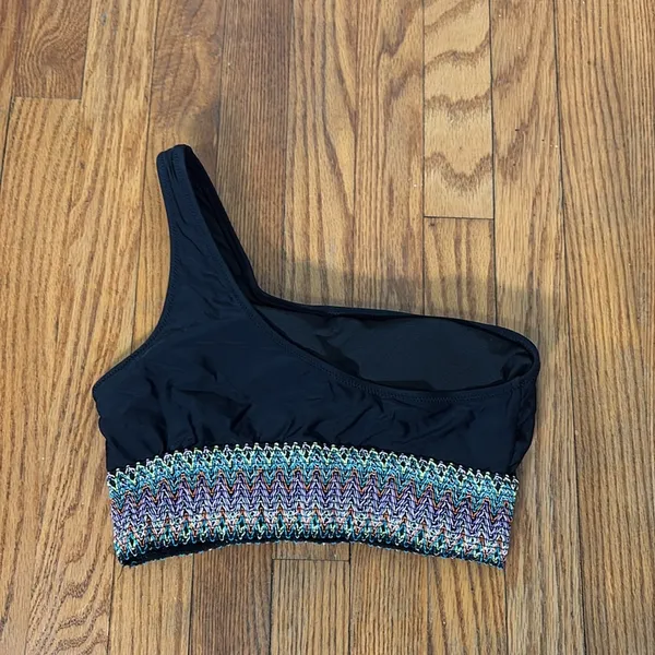 Paisley One Shoulder Woven Patchwork Black Bikini‎ Set size S NWT swimsuit - Image 5