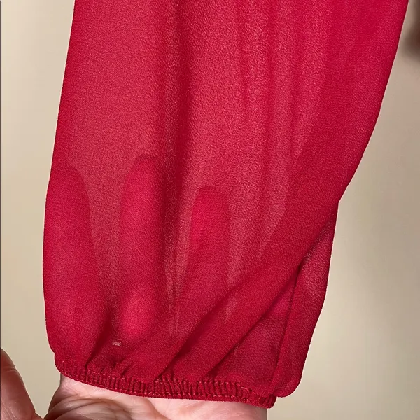 Windsor Women’s Red Faux Wrap Boning V-Neck Long Sleeve Blouse - Image 3