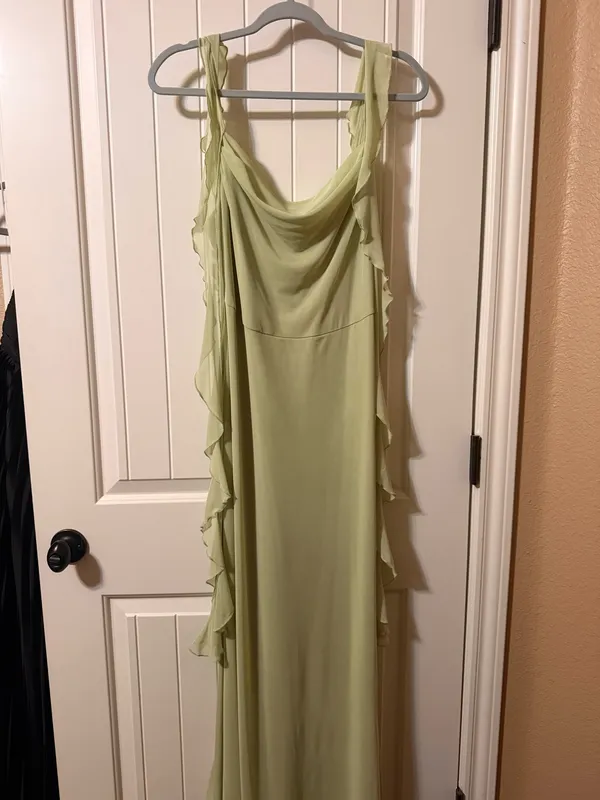 Cider Mesh Ruffle Hem Maxi Dress - Green - Size M - Image 2