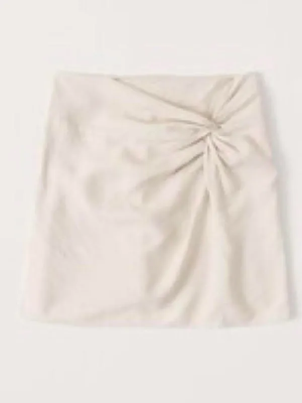 Abercrombie & Fitch Knotted Linen Mini Skirt Beige L Minimalist Coastal Neutral - Image 7