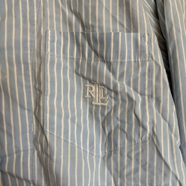Lauren Ralph Lauren Sz S Button-Front Pajama Shirt Blue Striped Cotton Comfort‎ - Image 7