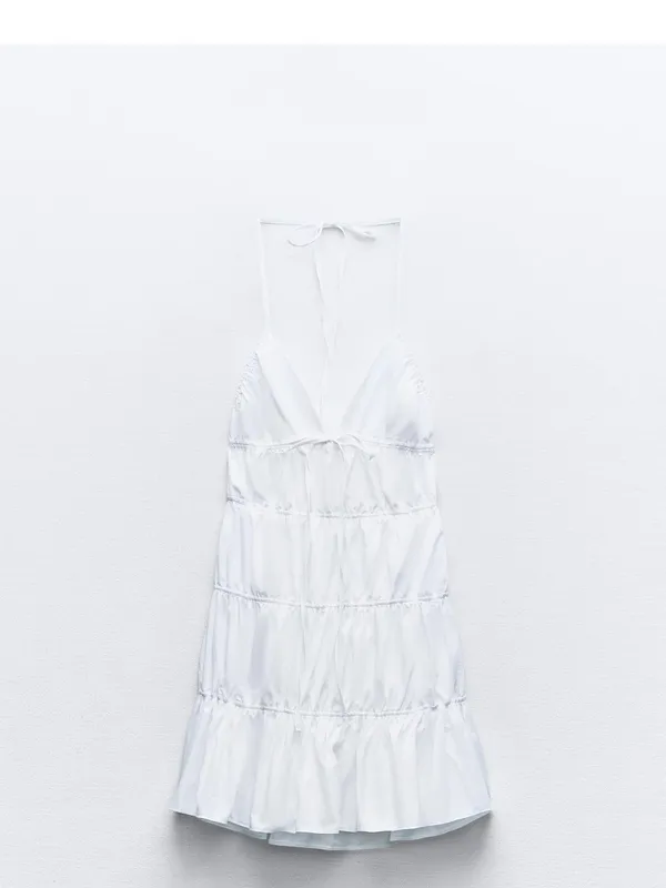 Zara White Halter Tiered Dress - Image 3