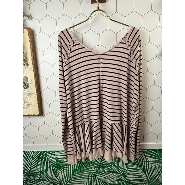 We the Free Pink Striped Tunic Lightweight Long Sleeve Top - Size - Medium - Image 2