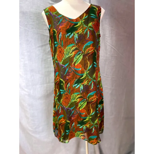 Vintage‎ Y2K Robbie Bee 100% Silk Slip Dress Abstract Olive Multi Lined Artsy M - Image 7