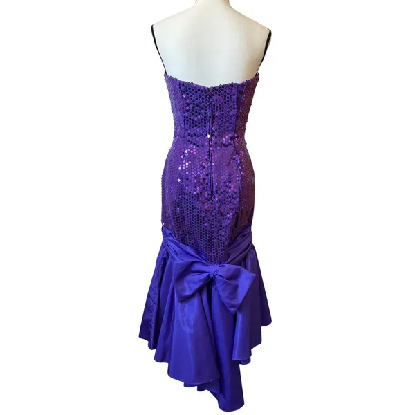 Vintage Dave & Johnny Joseph‎ Lara Purple Sequin Strapless Bow Prom Dress 5/6 - Image 3