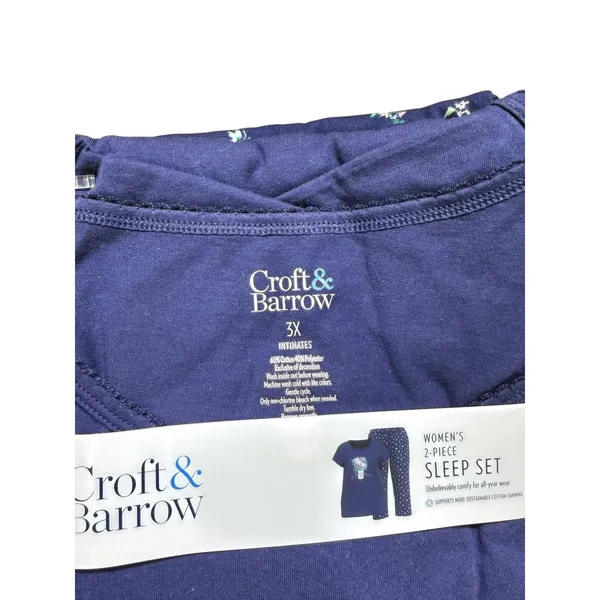 Croft‎ & Barrow Womens 3X Navy Blue Floral 2-Piece Sleep Set Pajamas NWT - Image 4